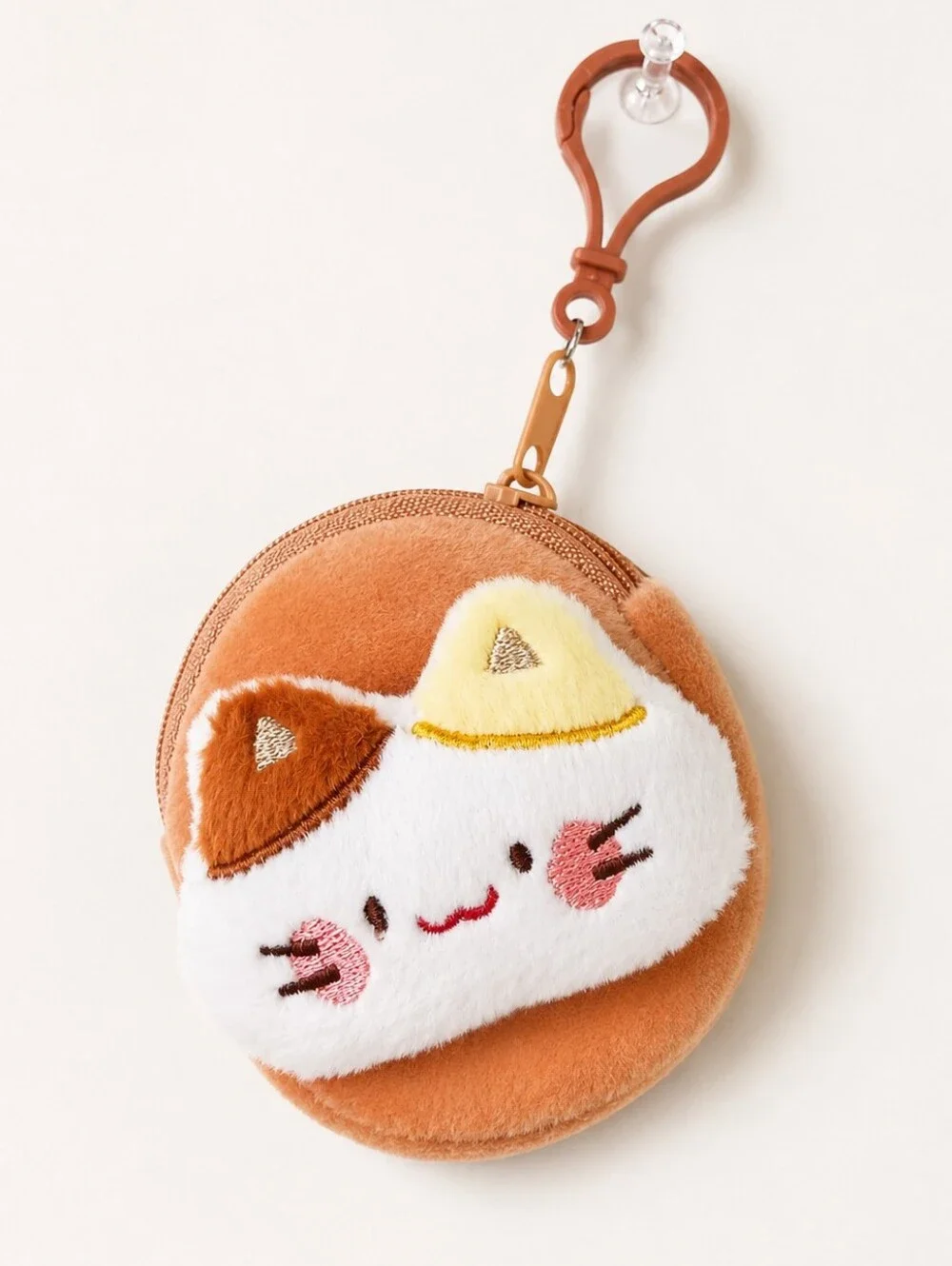 Women's Keychain Bag Charm Cute Plush Cat Coin Purse Brown